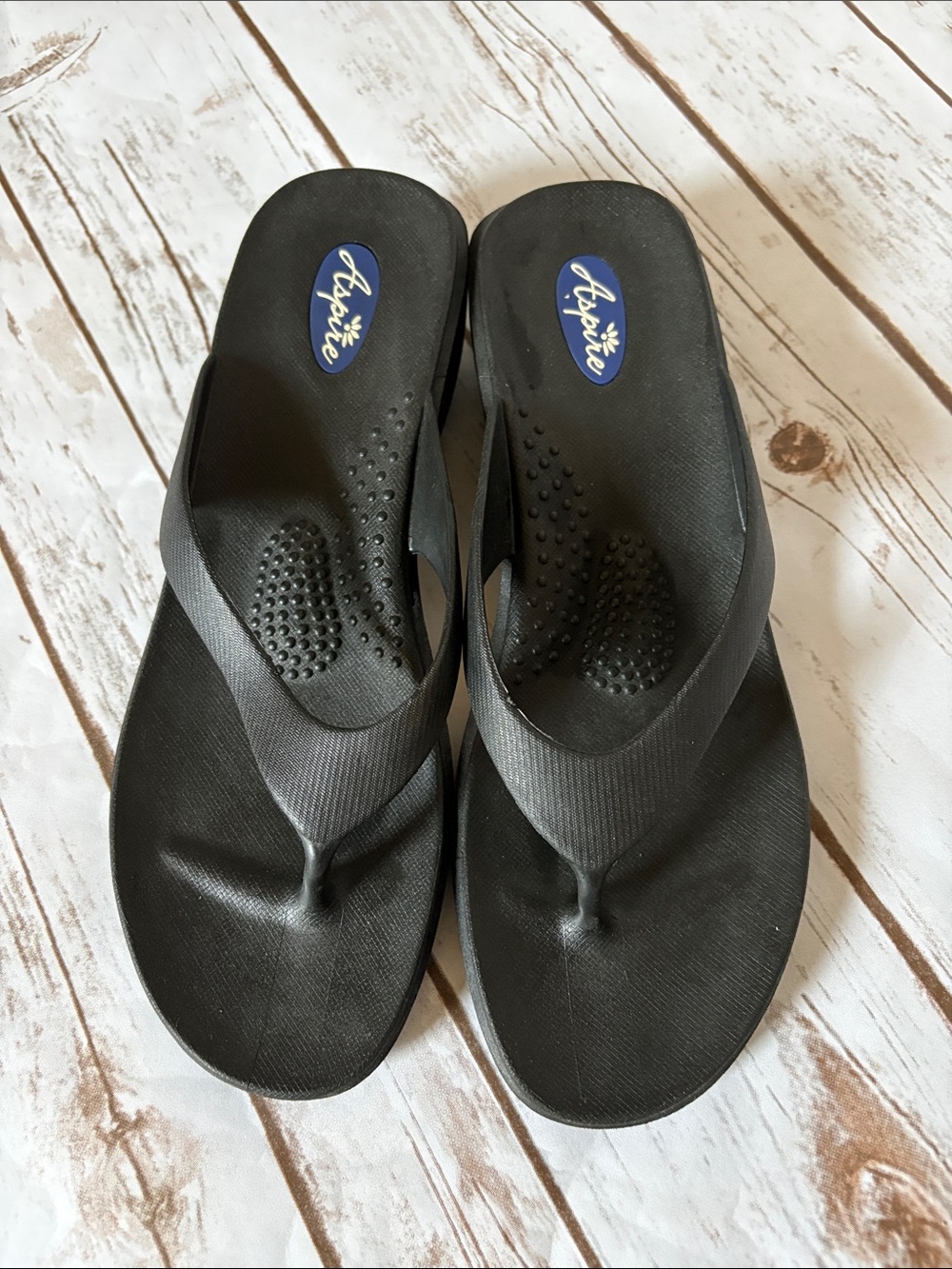 Okabashi Aspire Black Cushioned Wedge Thong Sandals Size L